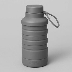 Ultra Thin Collapsible Silicone Water Cup for Travel and Sport BPA Free Portable Drinking Bottle with Leak Proof Cap for Gym Running Gray