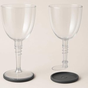 Collapsible Wine Glasses Set of 2 Portable Plastic Goblets with Removable Magnetic Base for Picnic Beach Travel Outdoor Party Unbreakable Clear