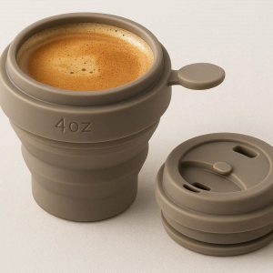 Foldable Silicone Espresso Cup 4oz Mini Collapsible Travel Mug for Commuters and Hikers Pocket Sized Reusable Coffee Cup with Leak Proof Lid