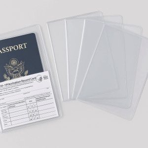 Minimalist Clear Plastic Passport Covers Set of 5 Transparent Waterproof PVC Protectors for Passport and Vaccination Card Organization