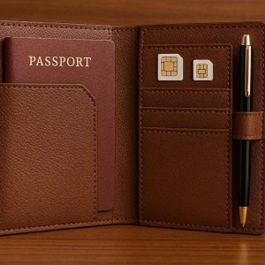 Luxury Leather Passport Holder with Pen and SIM Card Slots Premium Travel Wallet Organizer for Frequent Flyers and Business Travelers Brown