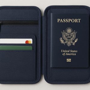 Fabric Passport Holder with Zipper Pocket Lightweight Travel Document Cover with Pen Holder and Card Slots for Organized International Trips