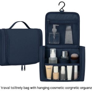Waterproof Travel Toiletry Bag with Hanging Hook Large Capacity Makeup Cosmetic Organizer for Women and Men Travel Essentials Navy Blue