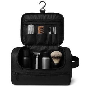 Hanging Toiletry Bag for Men Dopp Kit for Shaving and Grooming Large Capacity Travel Shaving Bag with Waterproof Lining and Zipper Black