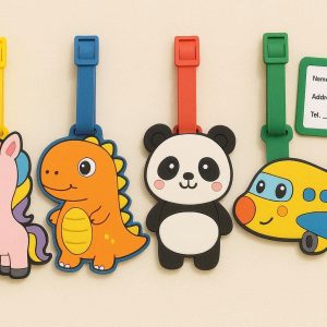 Cute Cartoon Luggage Tags for Kids Suitcases Set of 4 Fun Silicone Bag Labels with Address Cards for School Backpacks and Family Travel