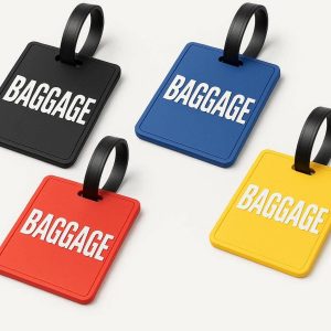 Heavy Duty Rubber Luggage Tags with Bold Lettering Set of 4 Large Suitcase Labels with Identification Cards for Quick Baggage Claim Spotting