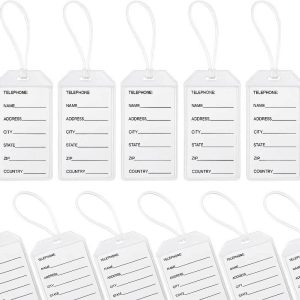 Waterproof Plastic Luggage Tags with Clear Loops Set of 10 Bulk Suitcase Labels with Printed Information Cards for Group Travel and Tours