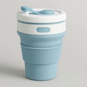 Collapsible Silicone Coffee Cup with Lid and Heat Sleeve Reusable Travel Mug for Camping Hiking Office Portable Expandable Drinking Cup Blue
